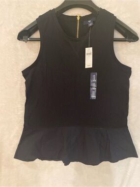 GAP Black Peplum Tank with Gold Back Zip